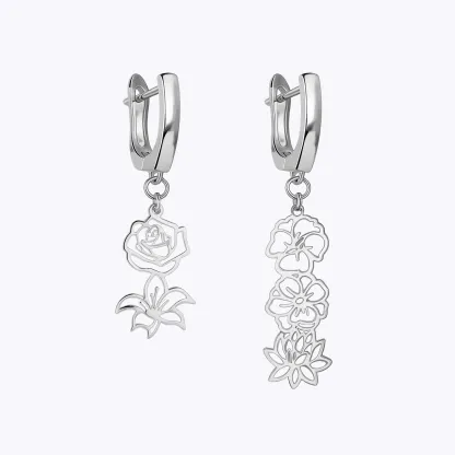 Personalized 1-5 Birth Flowers Huggie Earrings