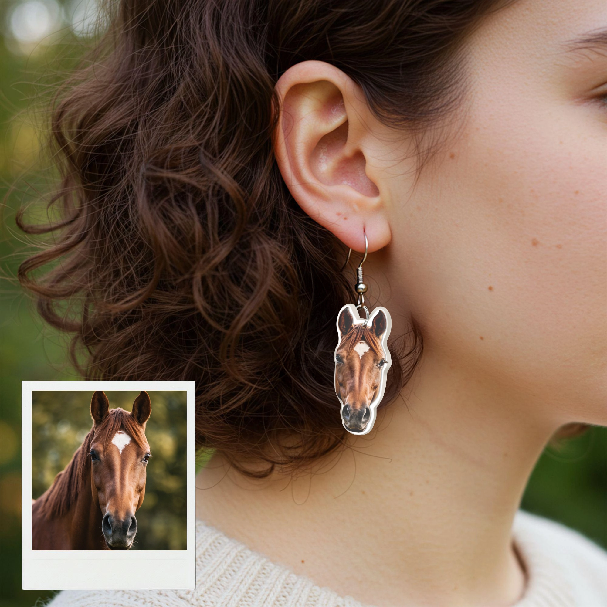 Custom Horse Pet Face Photo Earrings