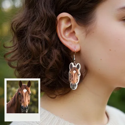 Custom Horse Pet Face Photo Earrings