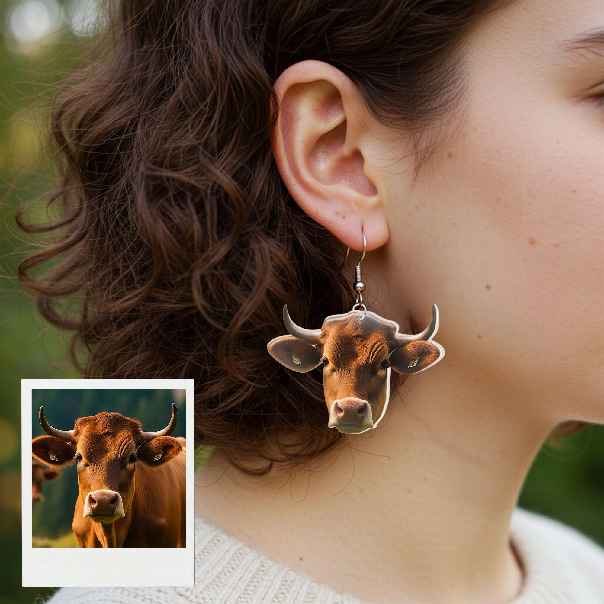 Custom Cow Pet Face Photo Earrings
