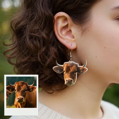 Custom Cow Pet Face Photo Earrings