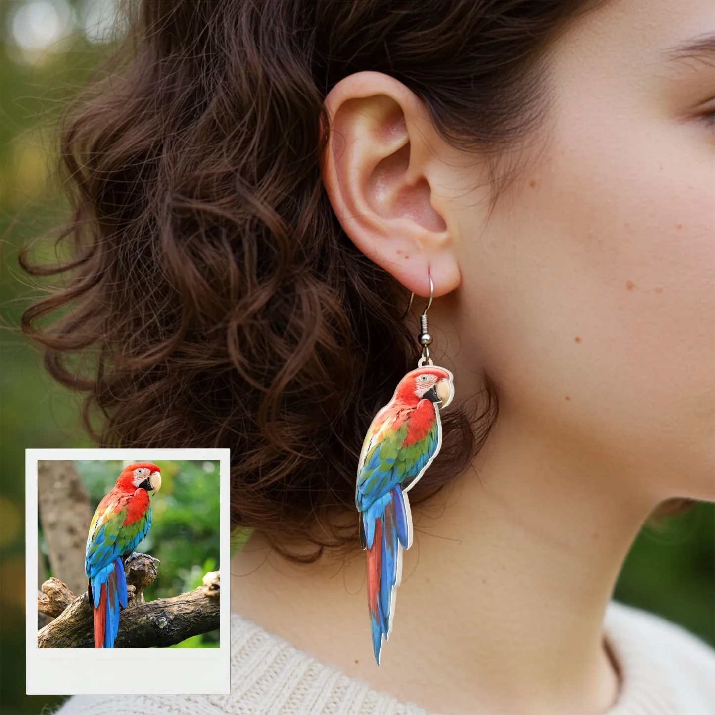 Custom Bird Parrot Pet Face Photo Earrings