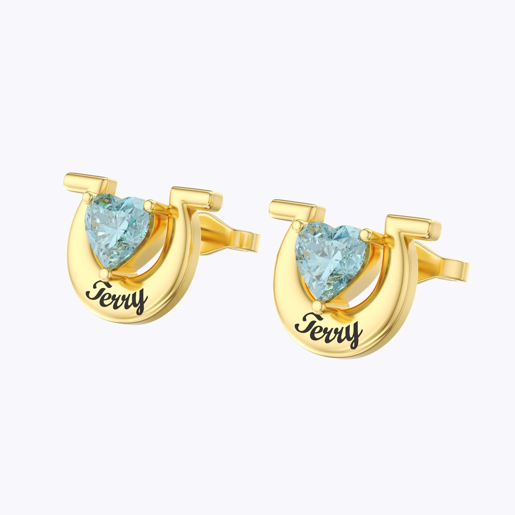 Custom Heart Birthstone with Name Studs