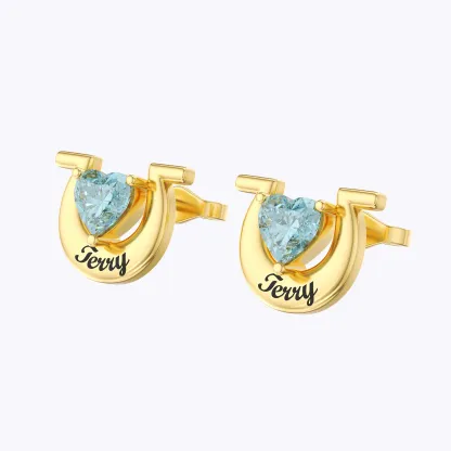 Custom Heart Birthstone with Name Studs