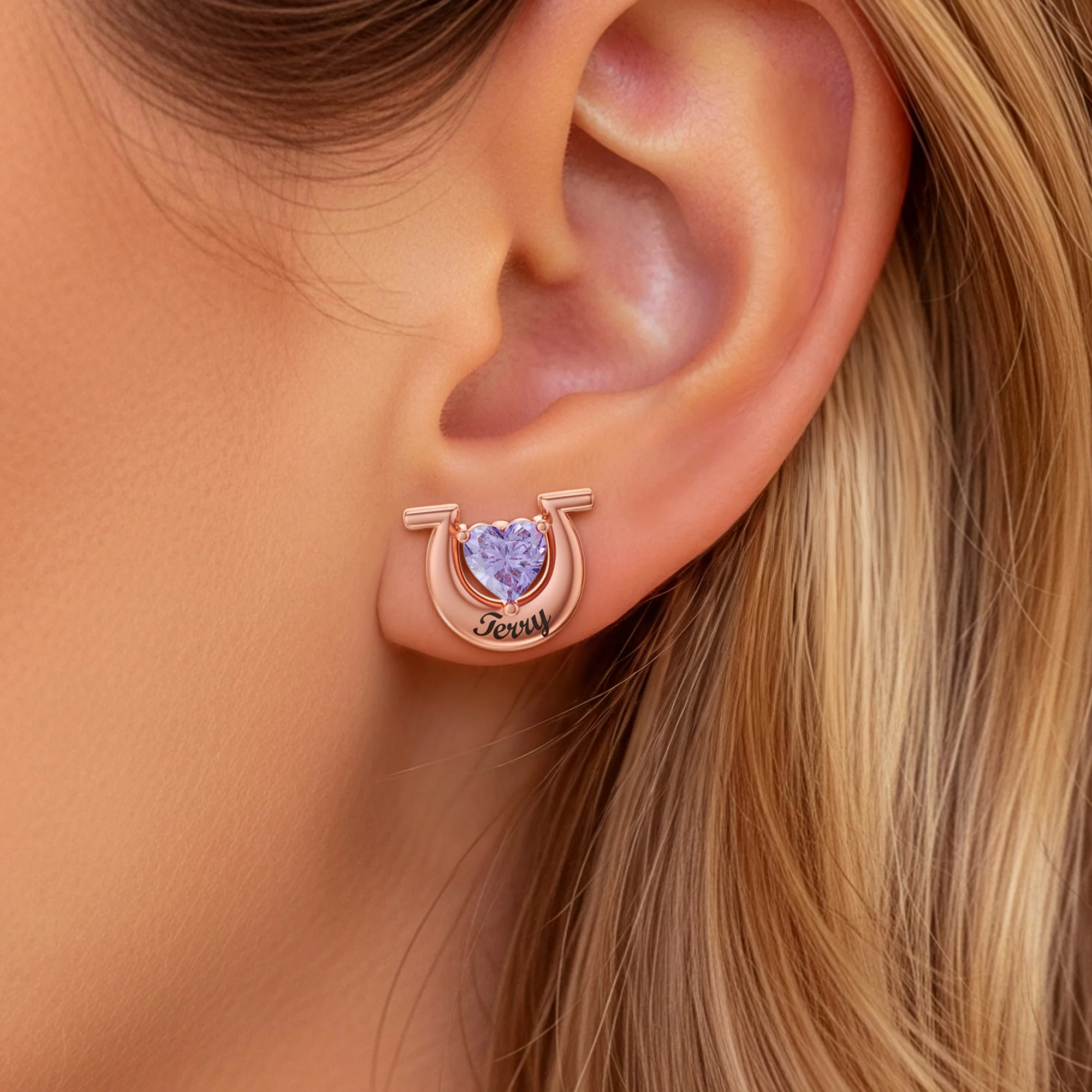 Custom Heart Birthstone with Name Studs