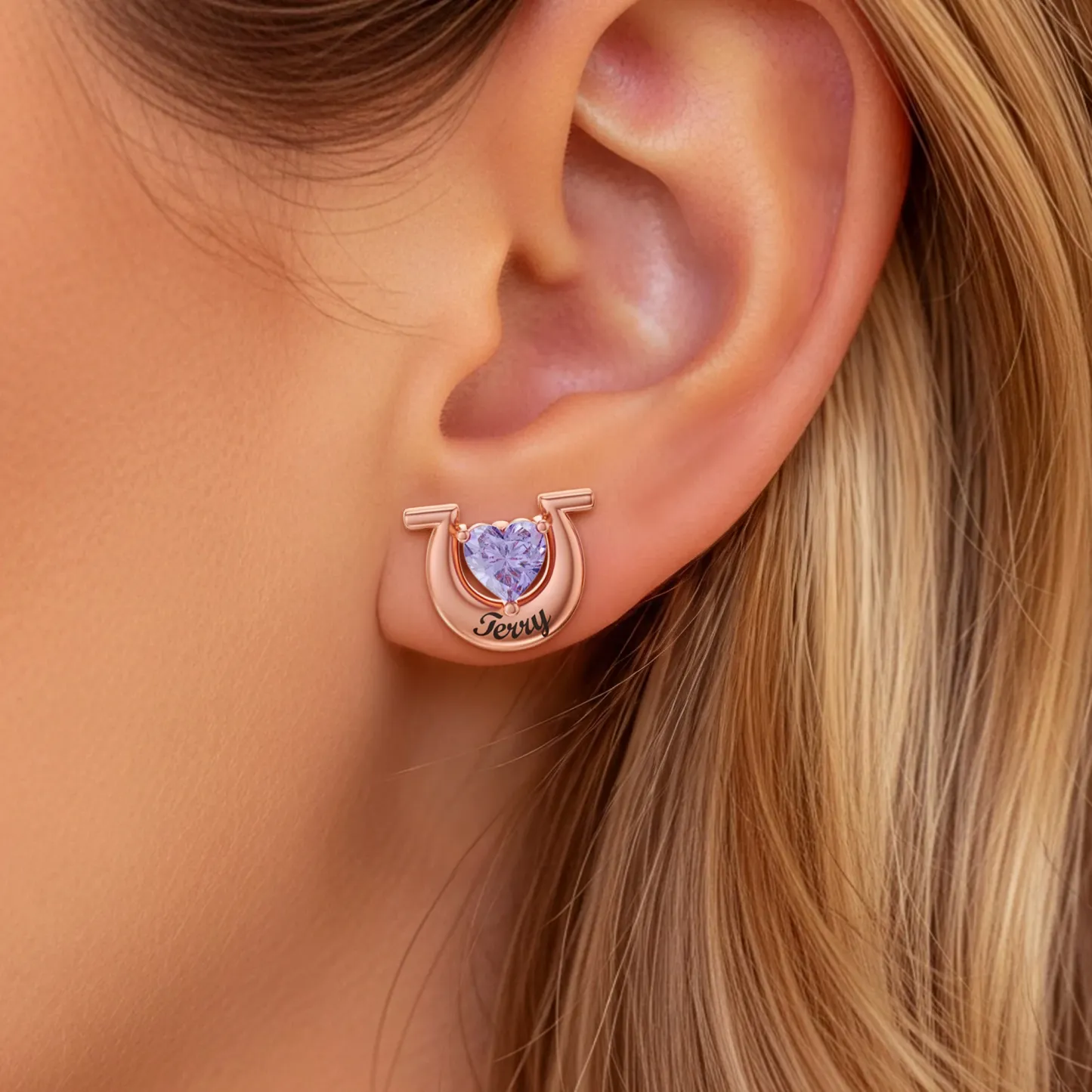 Custom Heart Birthstone with Name Studs