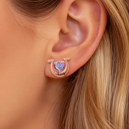 Custom Heart Birthstone with Name Studs