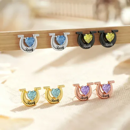 Custom Heart Birthstone with Name Studs