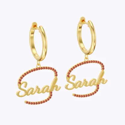 Custom Pavé Initials Name Hoop Earrings