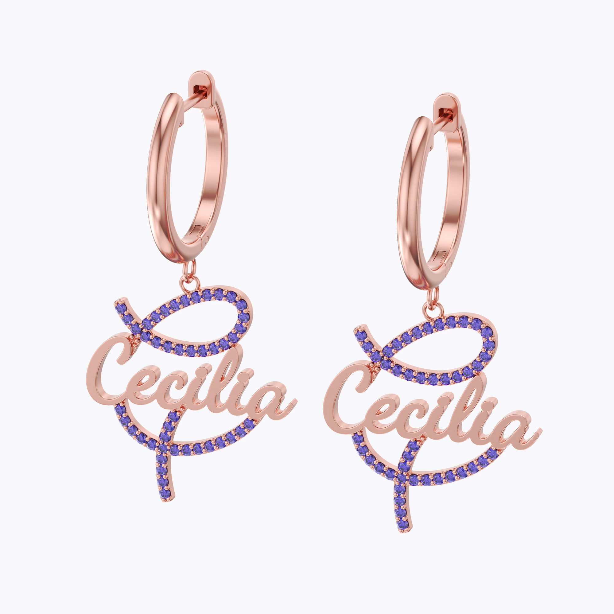 Custom Pavé Initials Name Hoop Earrings