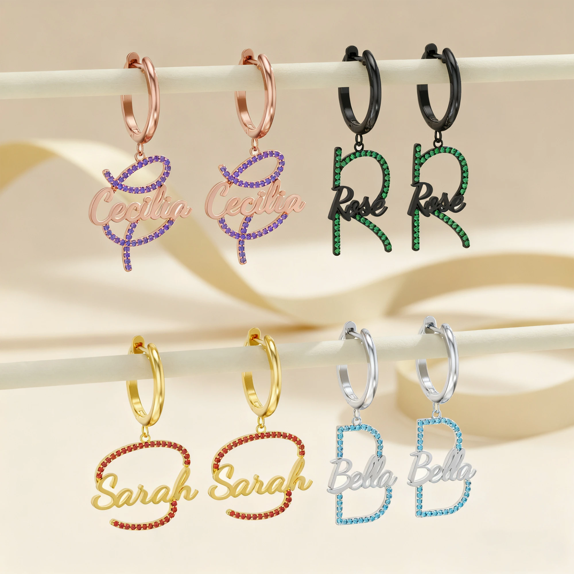 Custom Pavé Initials Name Hoop Earrings