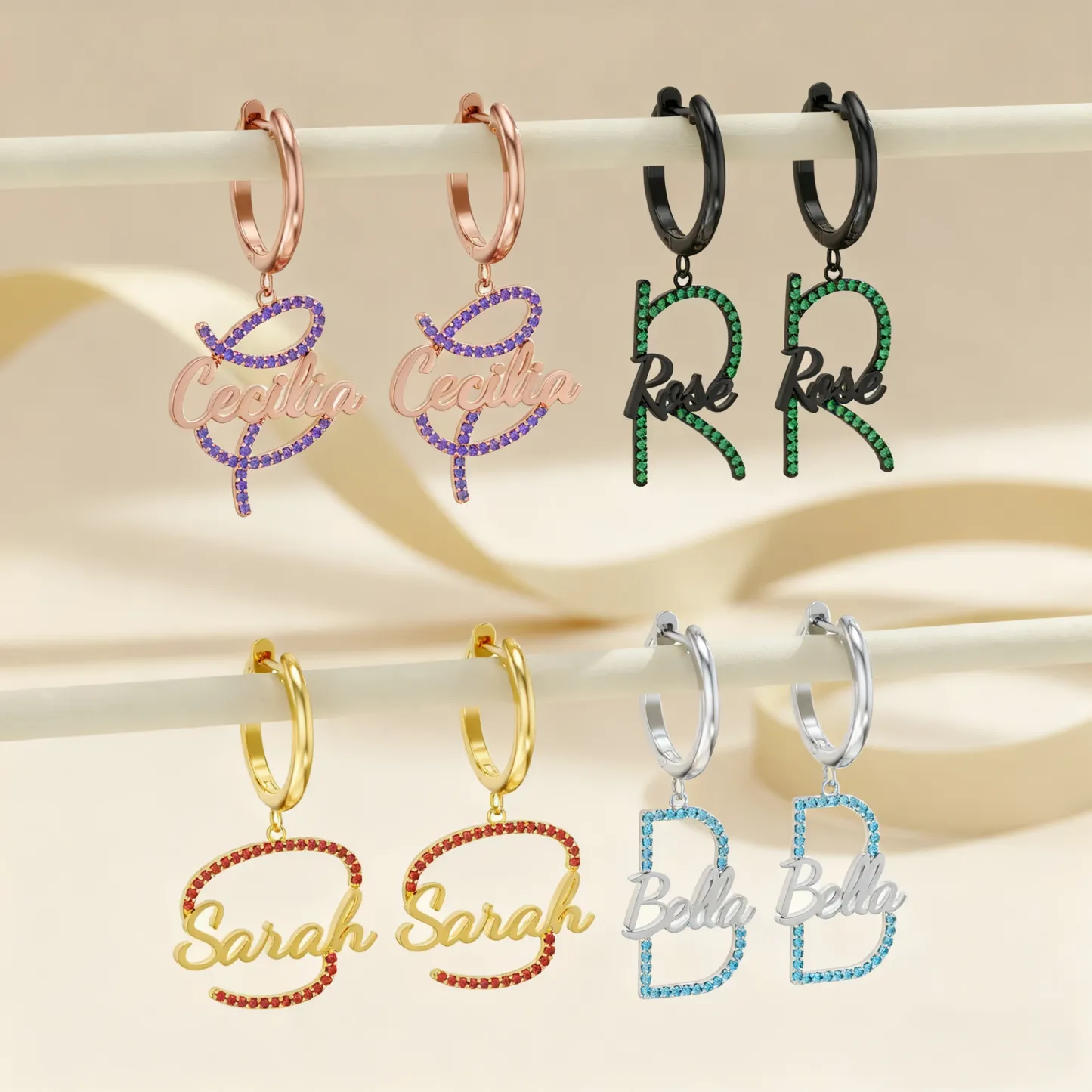 Custom Pavé Initials Name Hoop Earrings
