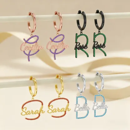 Custom Pavé Initials Name Hoop Earrings