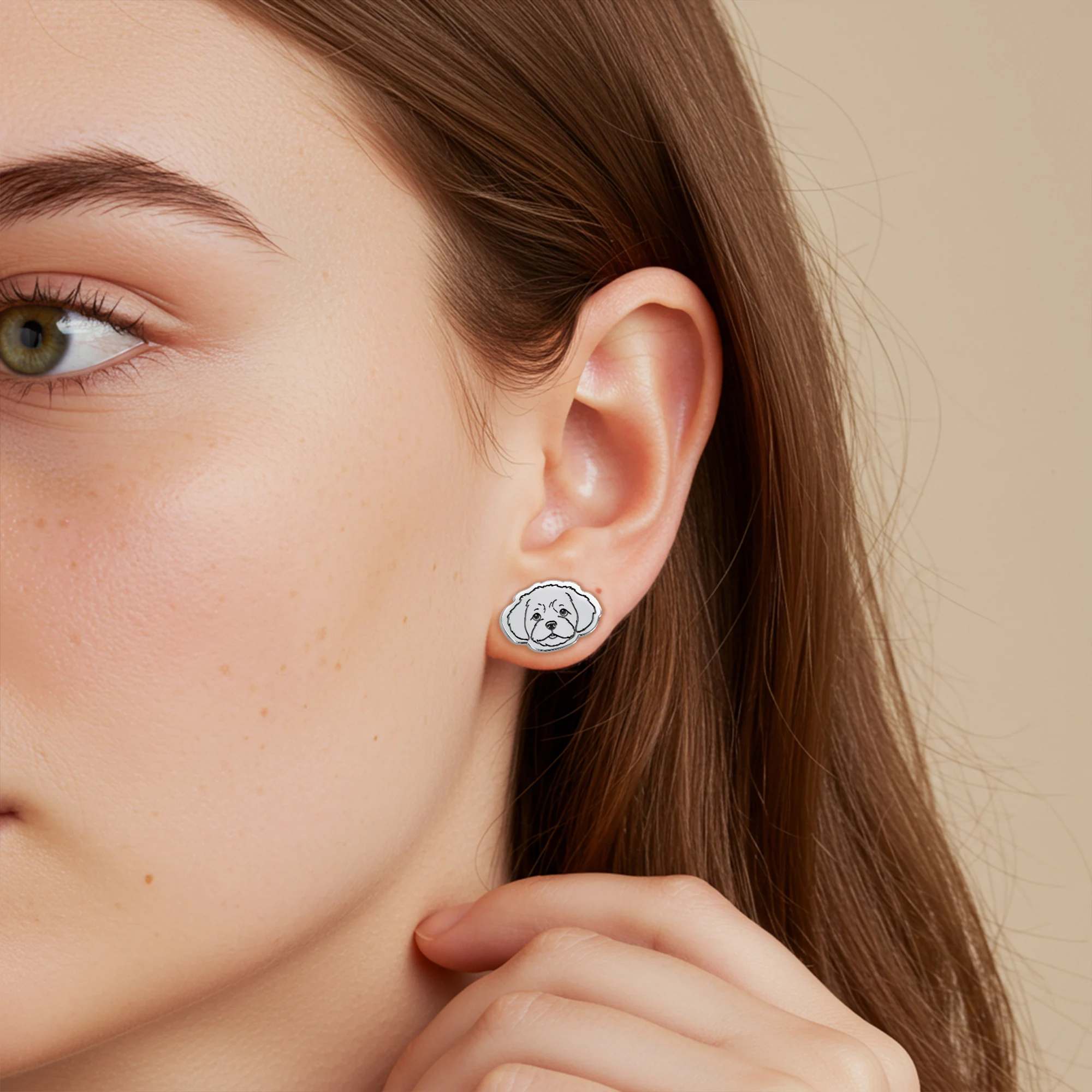 Custom Engraved Cat Dog Face Photo Studs