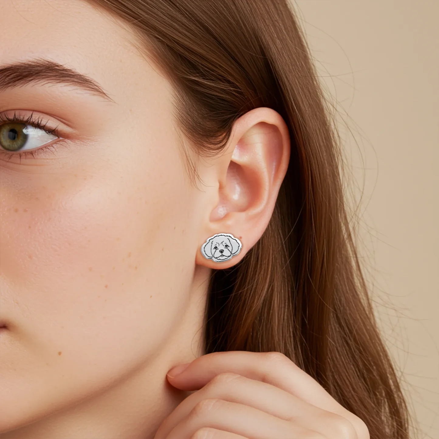 Custom Engraved Cat Dog Face Photo Studs