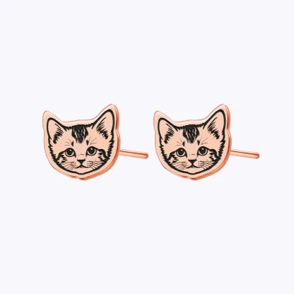 Custom Engraved Cat Dog Face Photo Studs