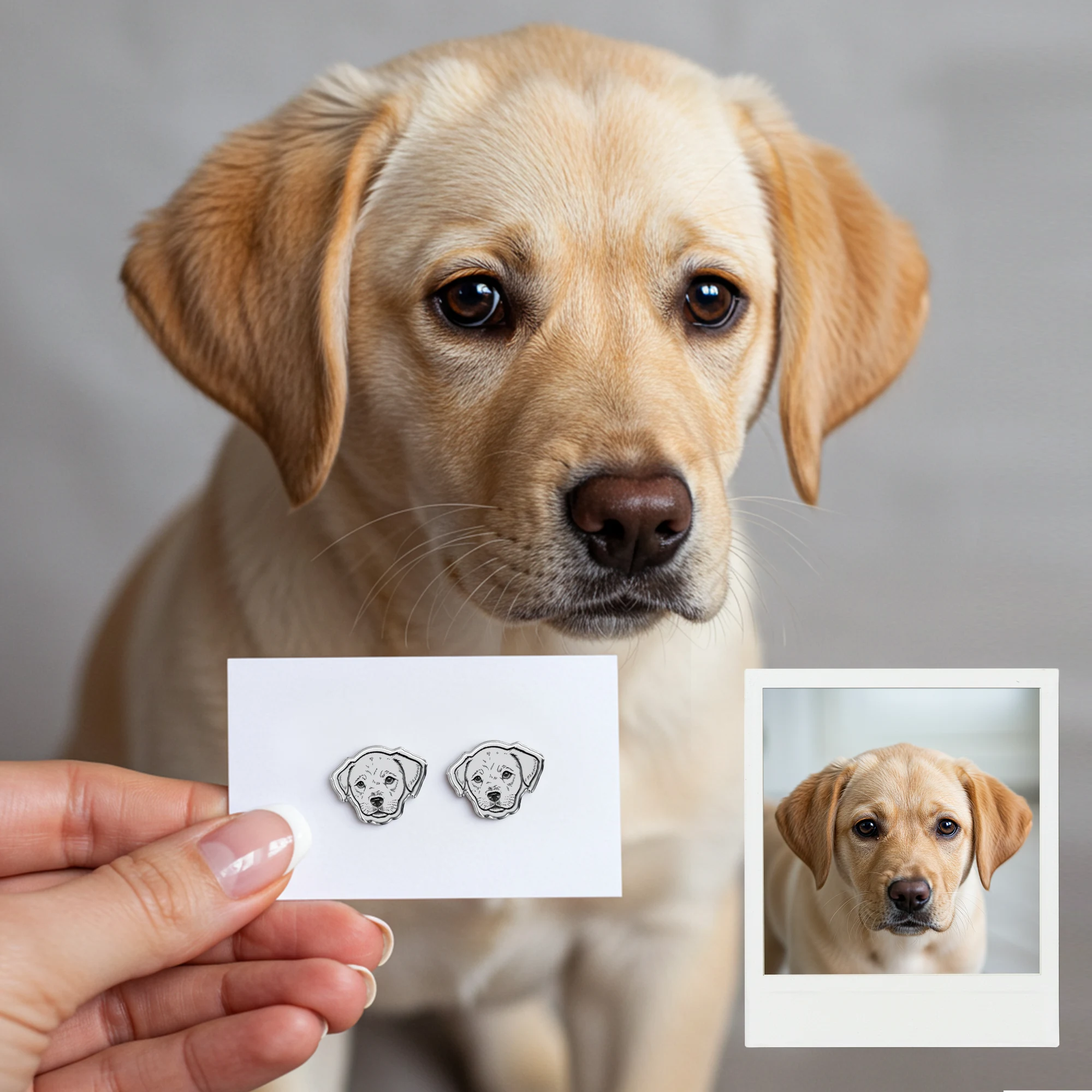 Custom Engraved Cat Dog Face Photo Studs