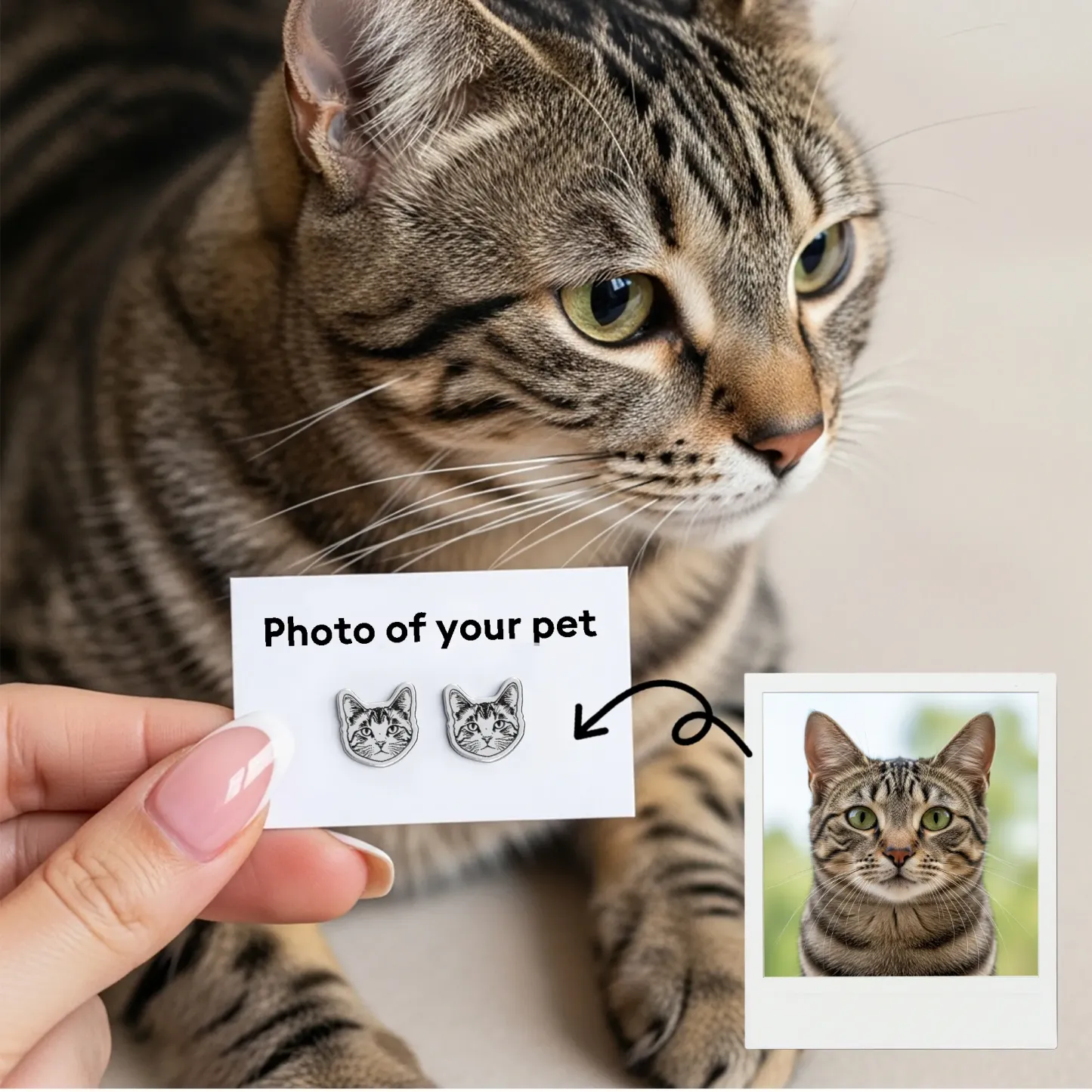 Custom Engraved Cat Dog Face Photo Studs