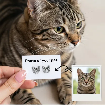 Custom Engraved Cat Dog Face Photo Studs