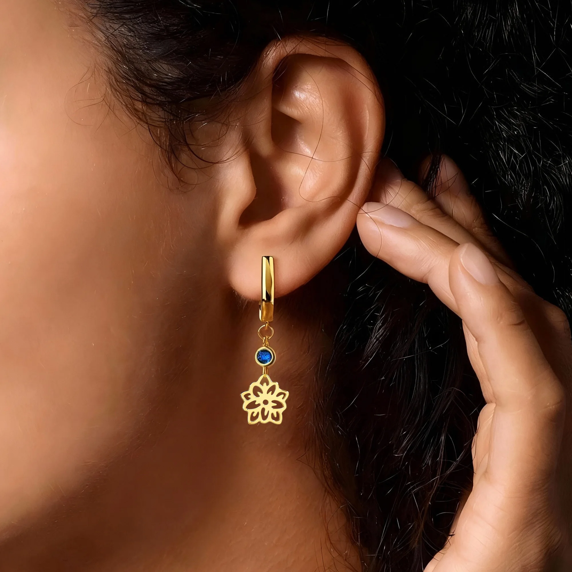 Personalized 1-5 Birth Flower & Birthstone  Dangle Earrings