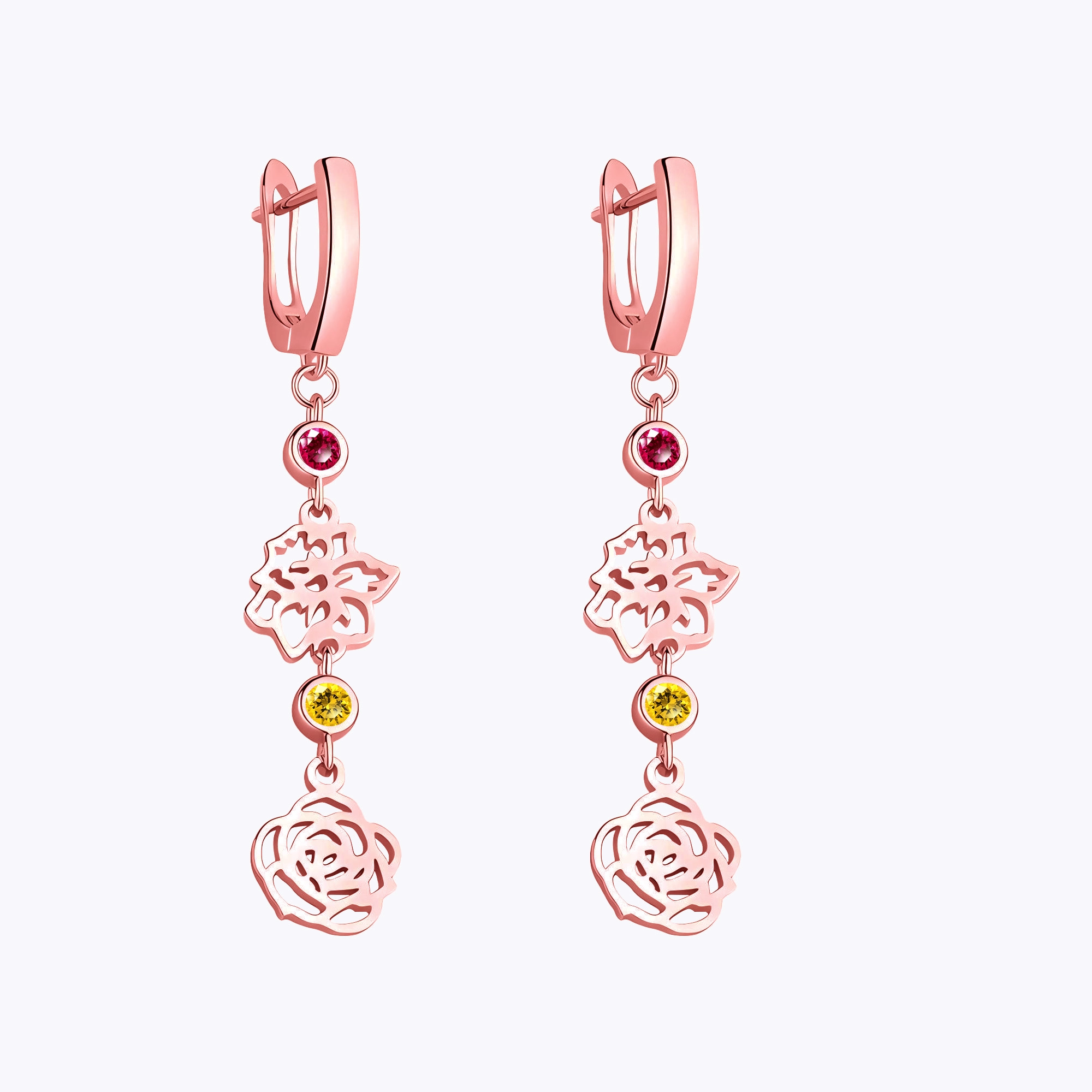 Personalized 1-3 Birth Flower & Birthstone  Dangle Earrings
