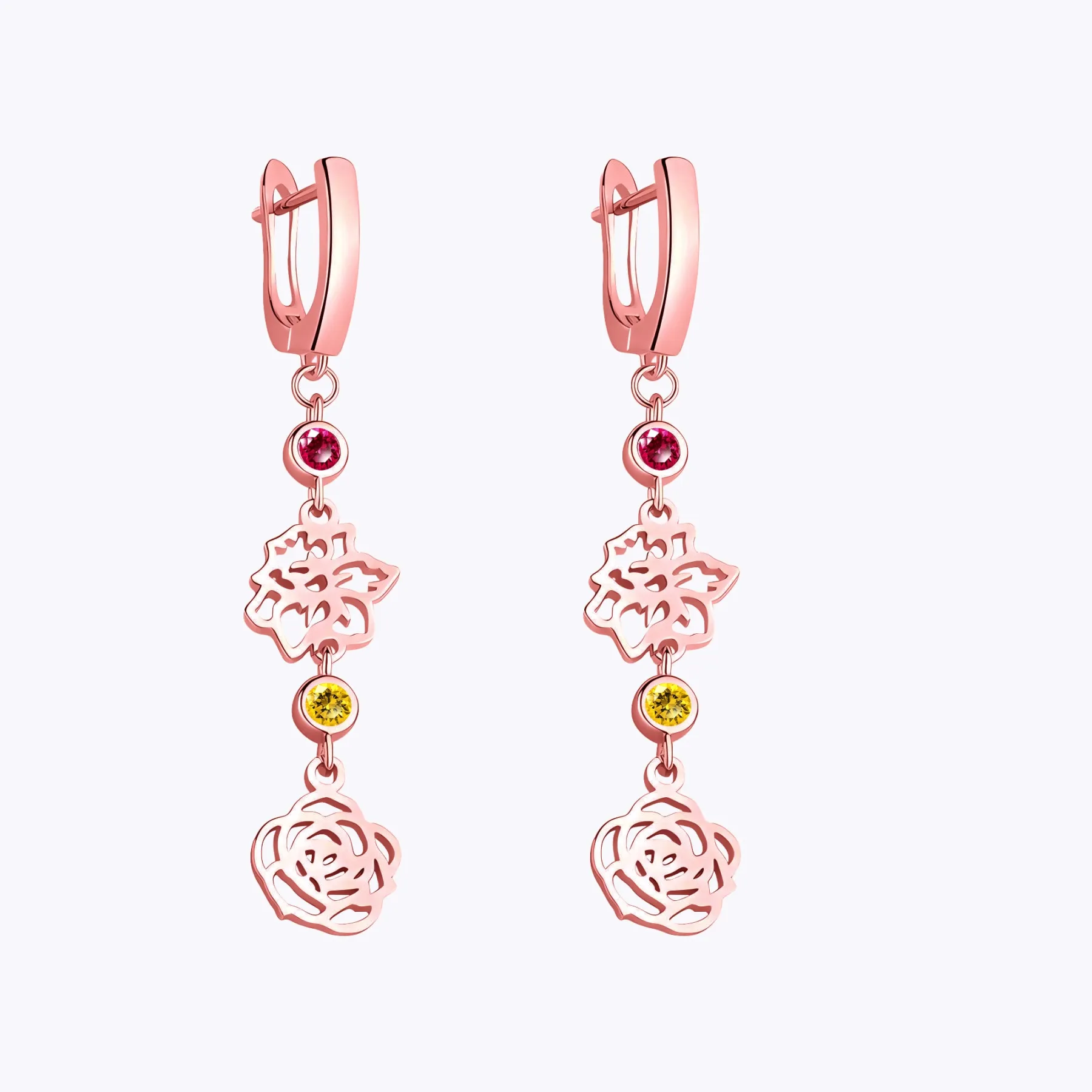 Personalized 1-3 Birth Flower & Birthstone  Dangle Earrings