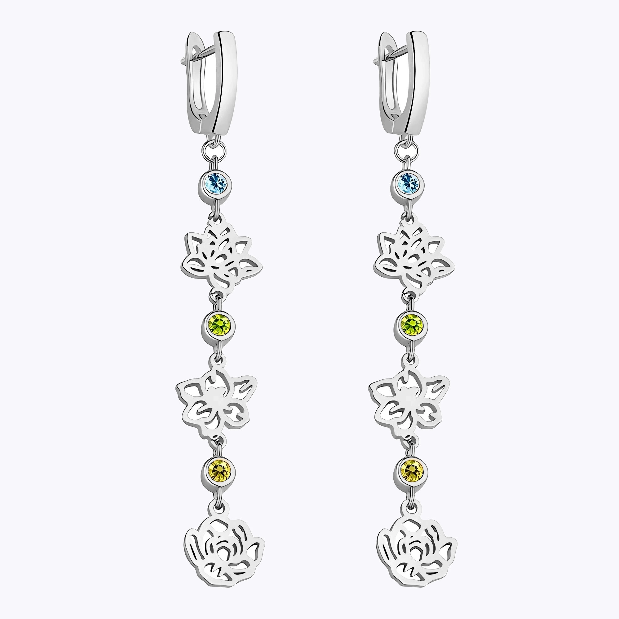 Personalized 1-3 Birth Flower & Birthstone  Dangle Earrings