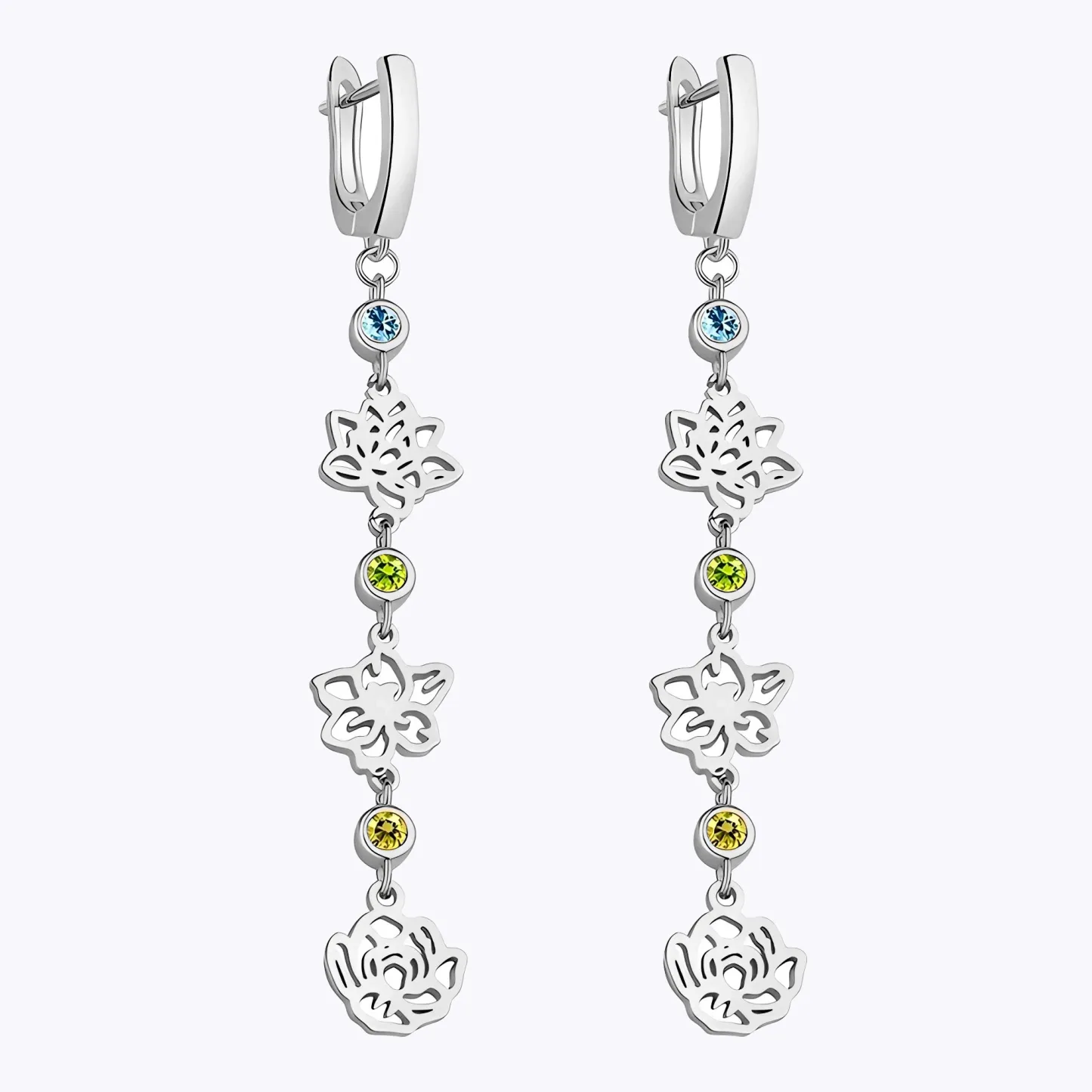 Personalized 1-3 Birth Flower & Birthstone  Dangle Earrings