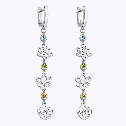 Personalized 1-3 Birth Flower & Birthstone  Dangle Earrings