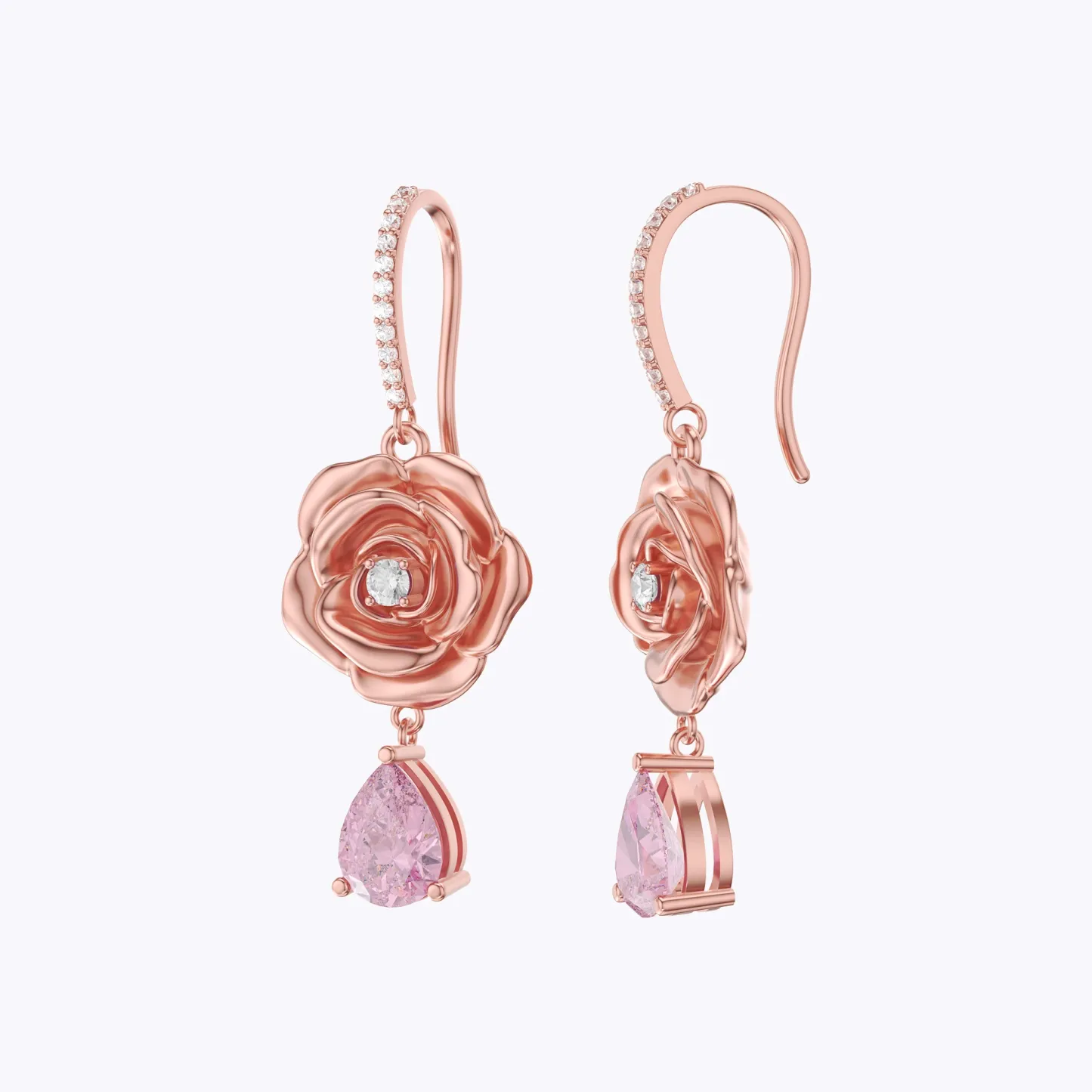 Custom Birth Flower Pear Birthstone Earrings with Pavé Accents