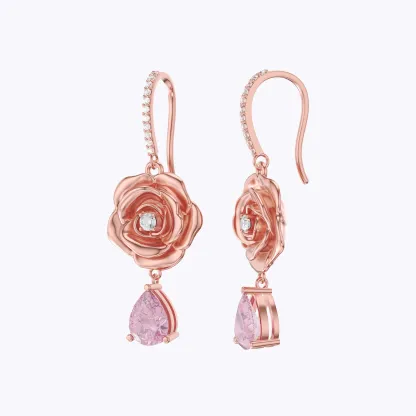 Custom Birth Flower Pear Birthstone Earrings with Pavé Accents