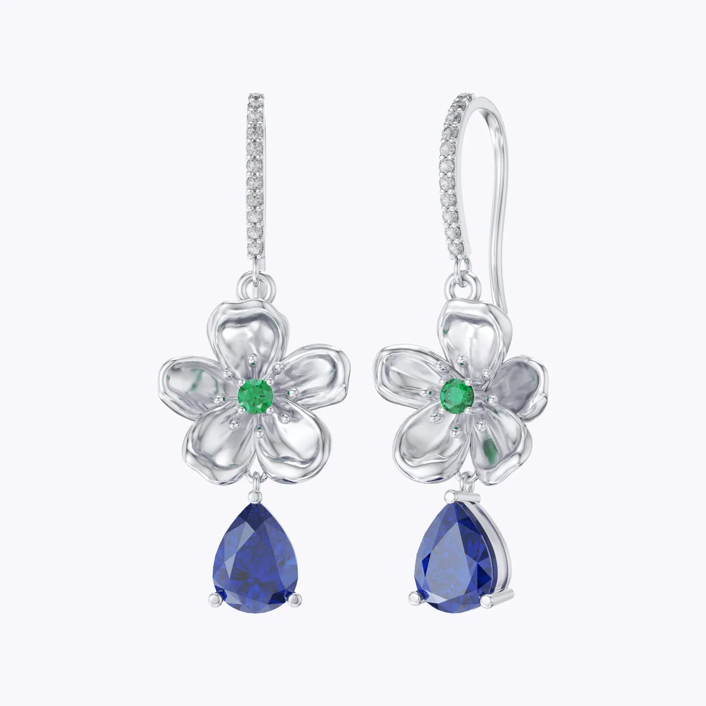 Custom Birth Flower Pear Birthstone Earrings with Pavé Accents