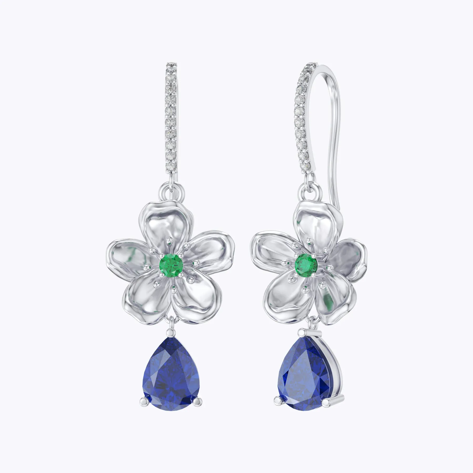 Custom Birth Flower Pear Birthstone Earrings with Pavé Accents
