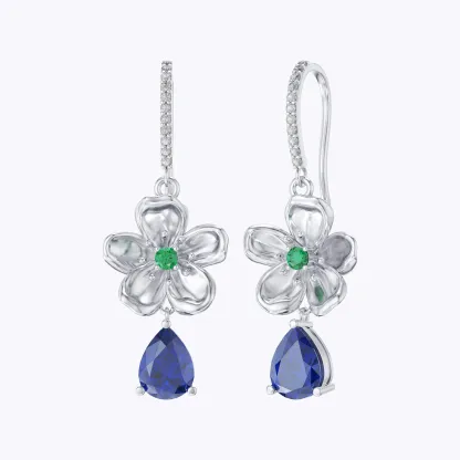 Custom Birth Flower Pear Birthstone Earrings with Pavé Accents