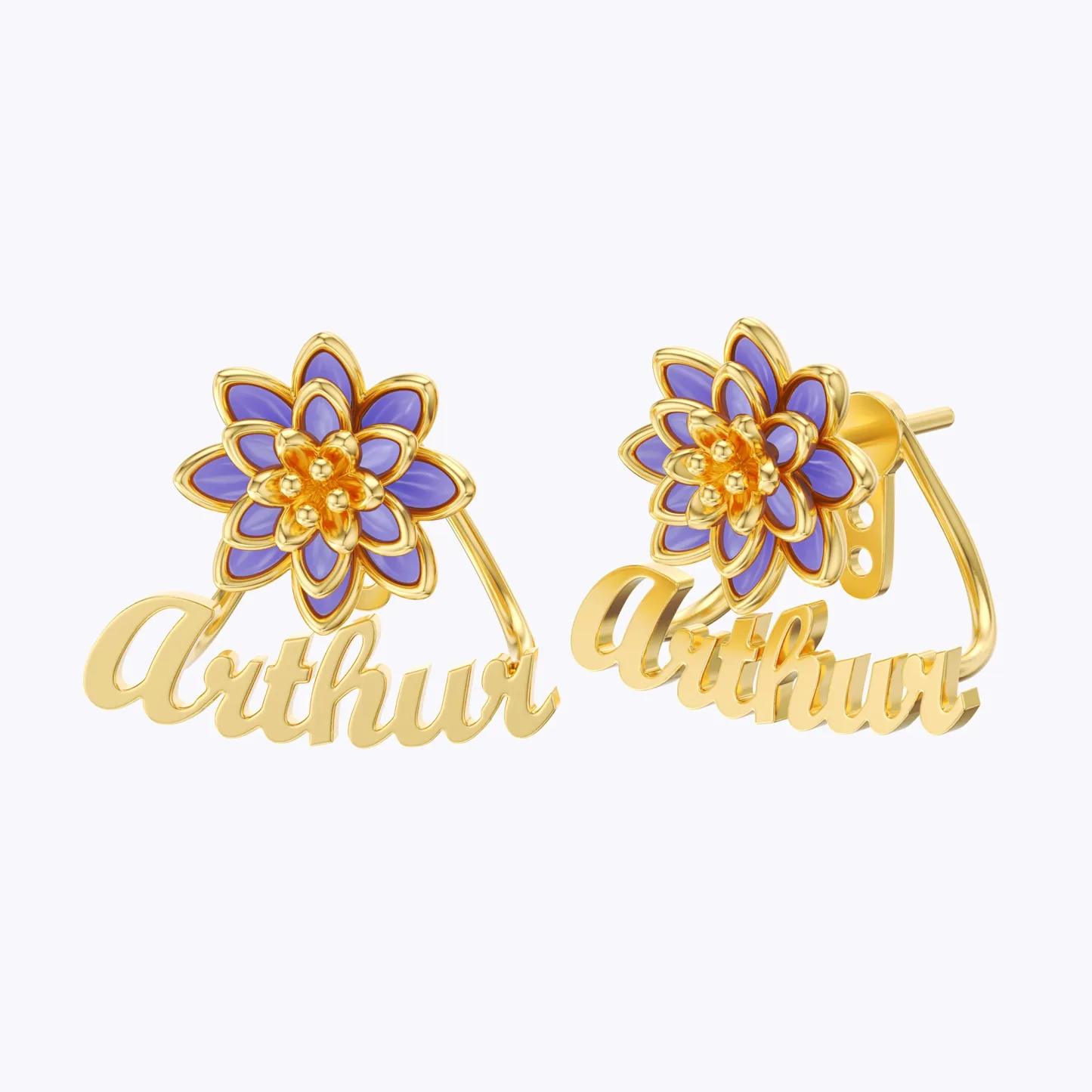 Whirling Blooms Collection Custom Spinning Birth Flower  Name Studs