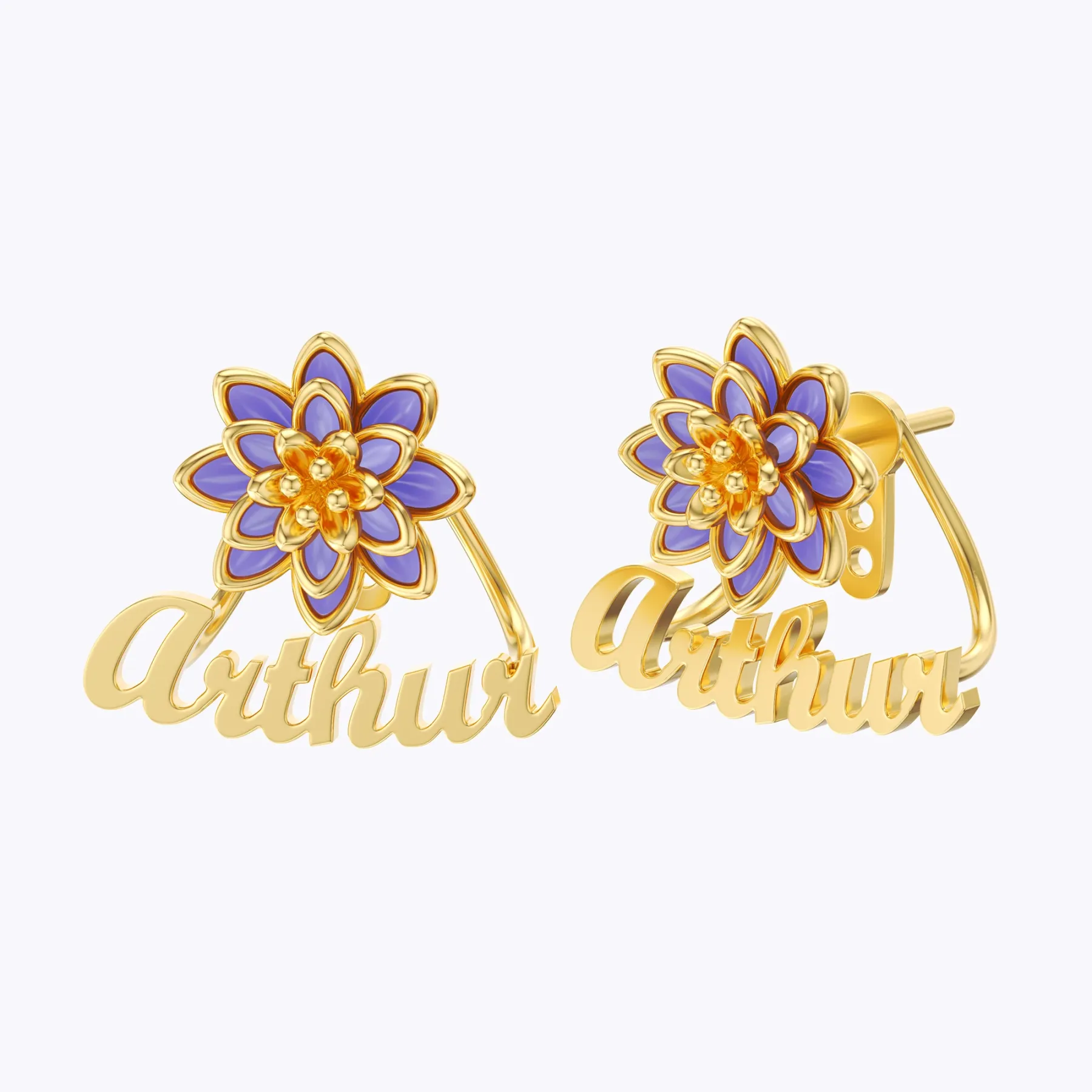 Whirling Blooms Collection Custom Spinning Birth Flower  Name Studs
