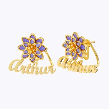 Whirling Blooms Collection Custom Spinning Birth Flower  Name Studs