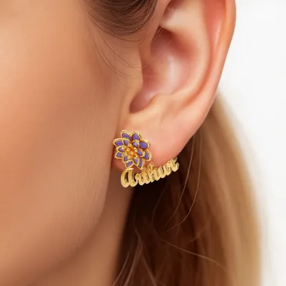 Whirling Blooms Collection Custom Spinning Birth Flower  Name Studs