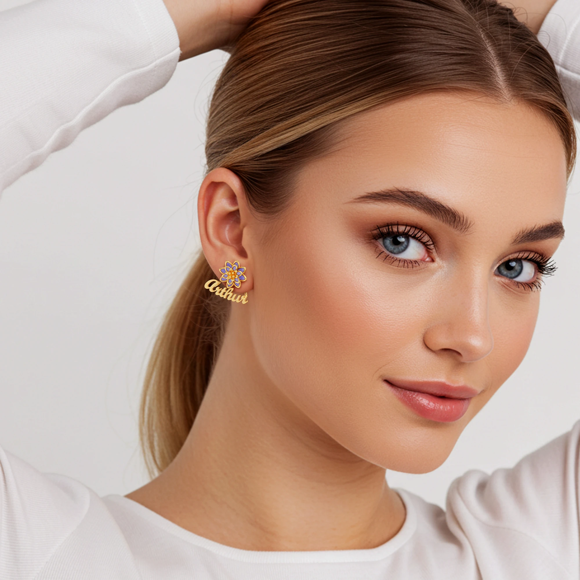 Whirling Blooms Collection Custom Spinning Birth Flower  Name Studs