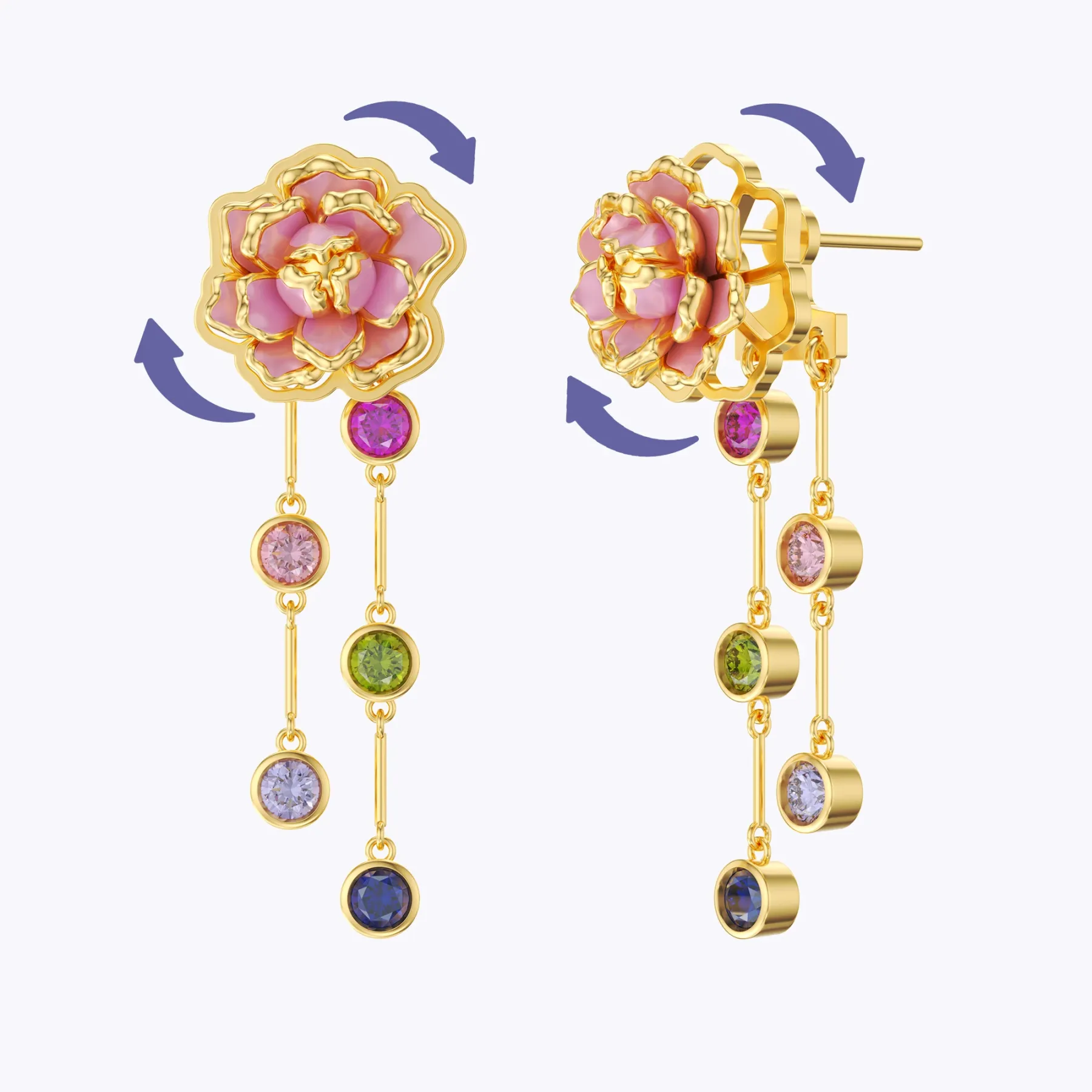 Whirling Blooms Collection Custom Birth Flower Earrings with 1-8 Birthstone