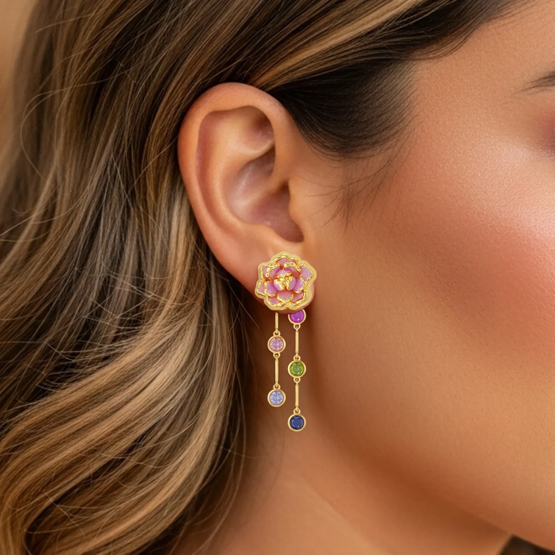 Whirling Blooms Collection Custom Birth Flower Earrings with 1-8 Birthstone