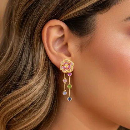 Whirling Blooms Collection Custom Birth Flower Earrings with 1-8 Birthstone