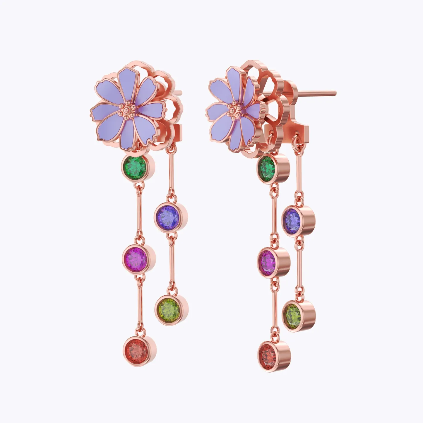 Custom Birth Flower Earrings with 1-8 Birthstone