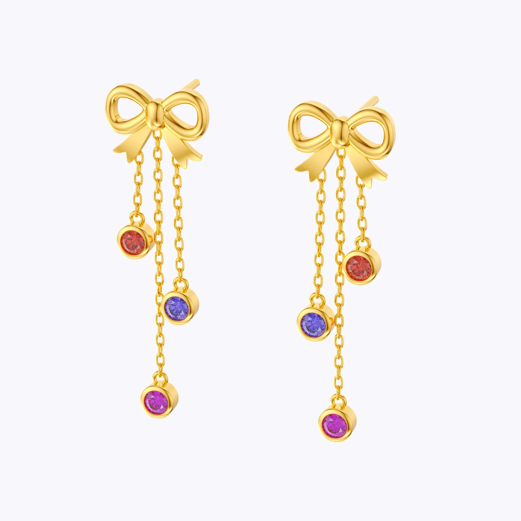 Custom 1-3 Round Birthstone Bow Dangle Earrings