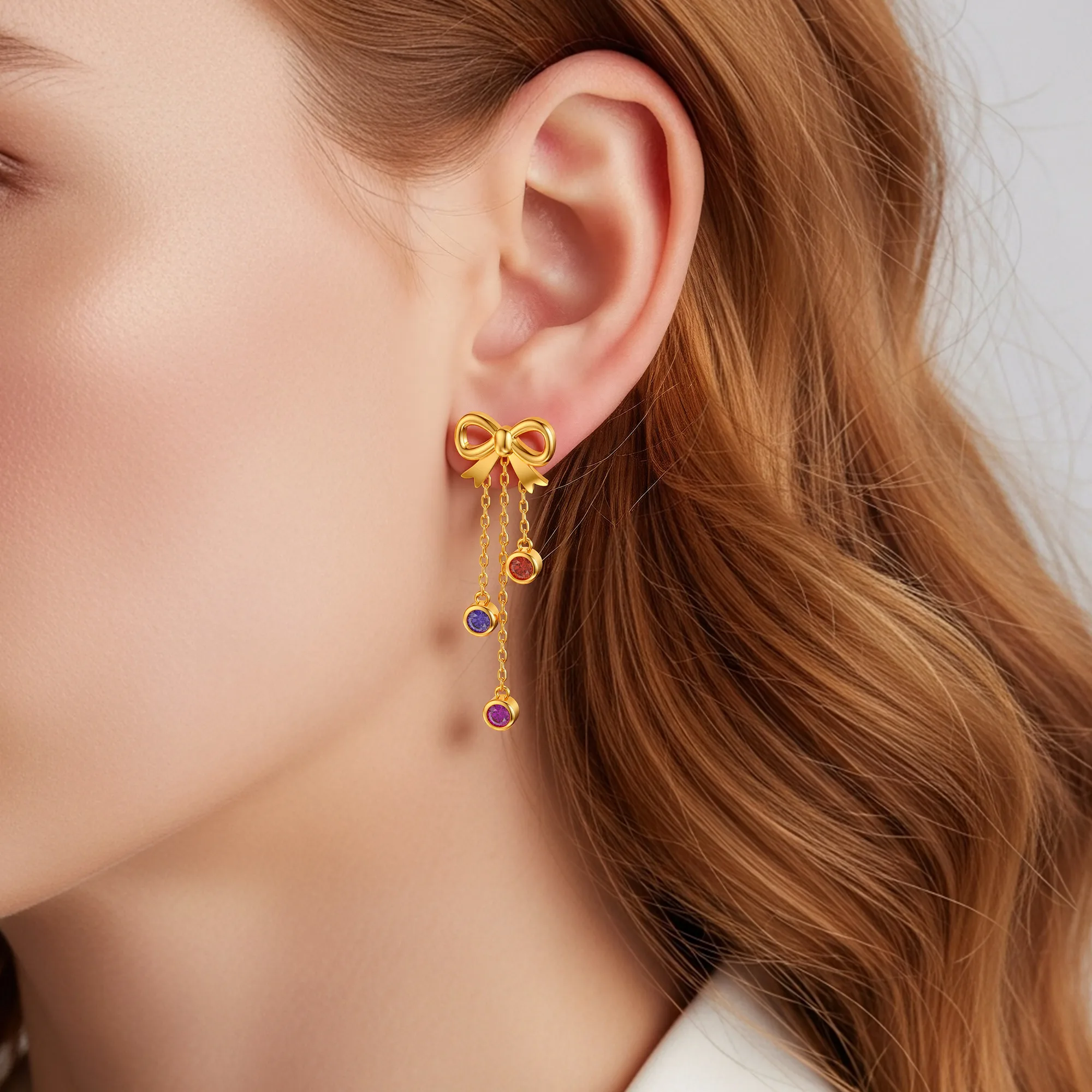 Custom 1-3 Round Birthstone Bow Dangle Earrings