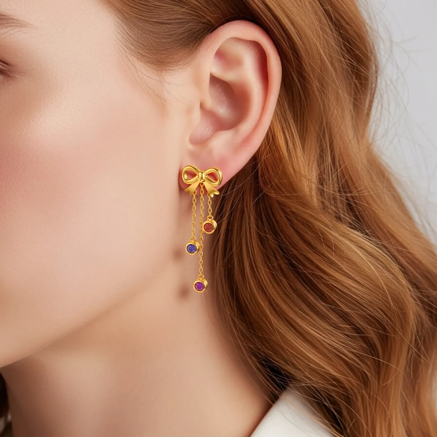 Custom 1-3 Round Birthstone Bow Dangle Earrings