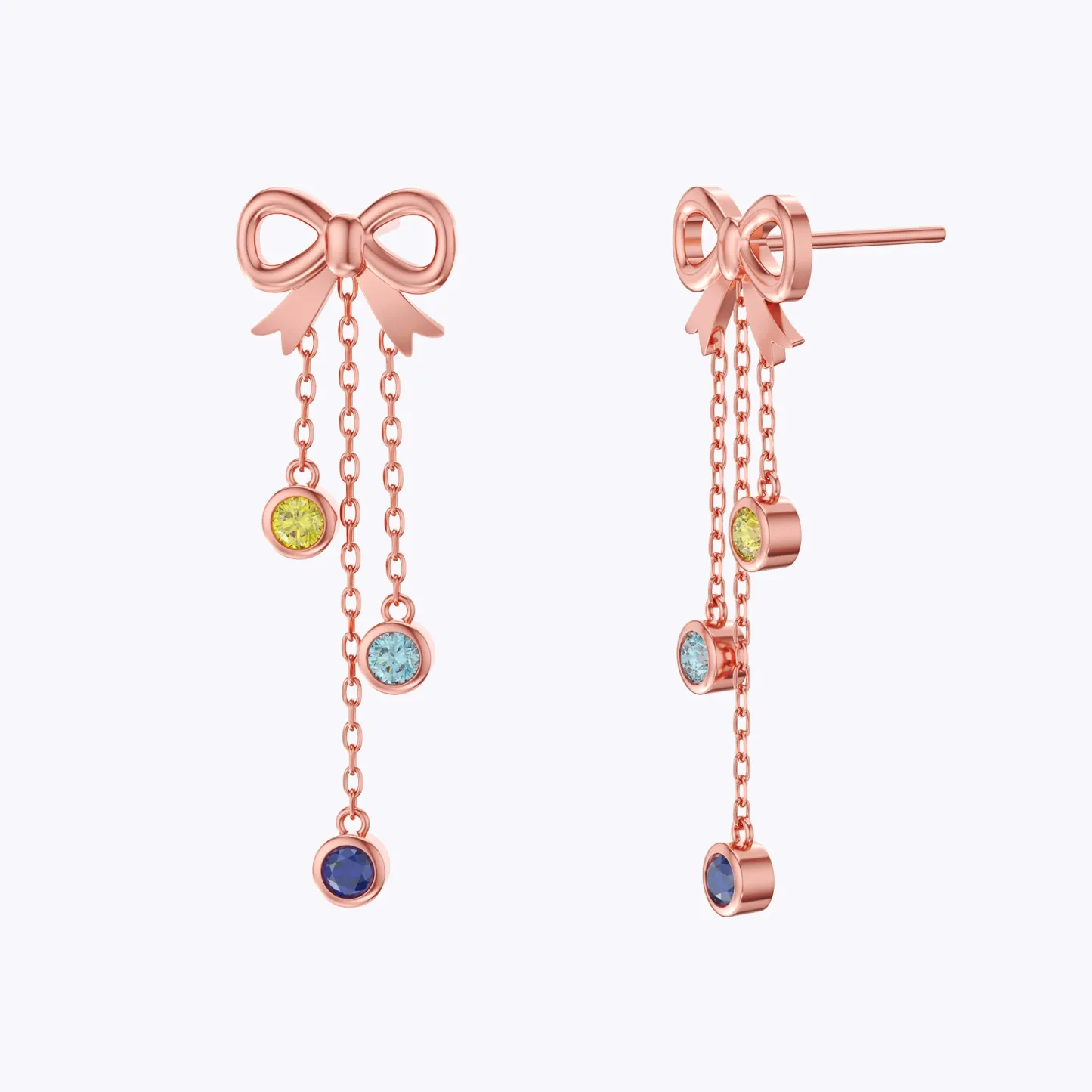 Custom 1-3 Round Birthstone Bow Dangle Earrings