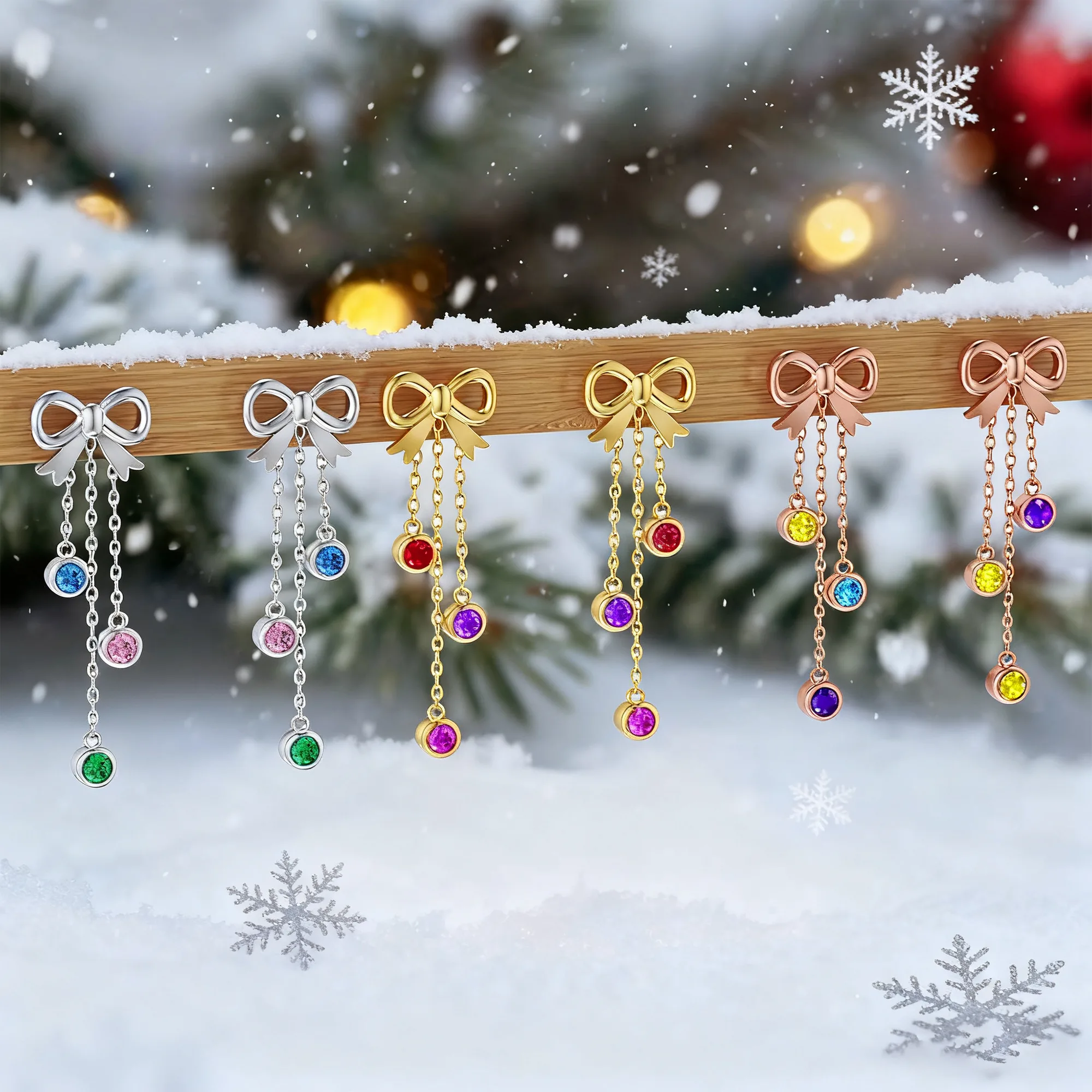 Custom 1-3 Round Birthstone Bow Dangle Earrings