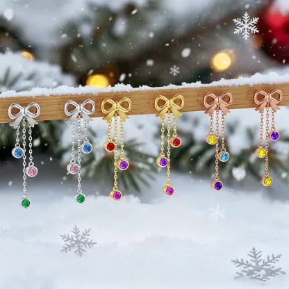 Custom 1-3 Round Birthstone Bow Dangle Earrings