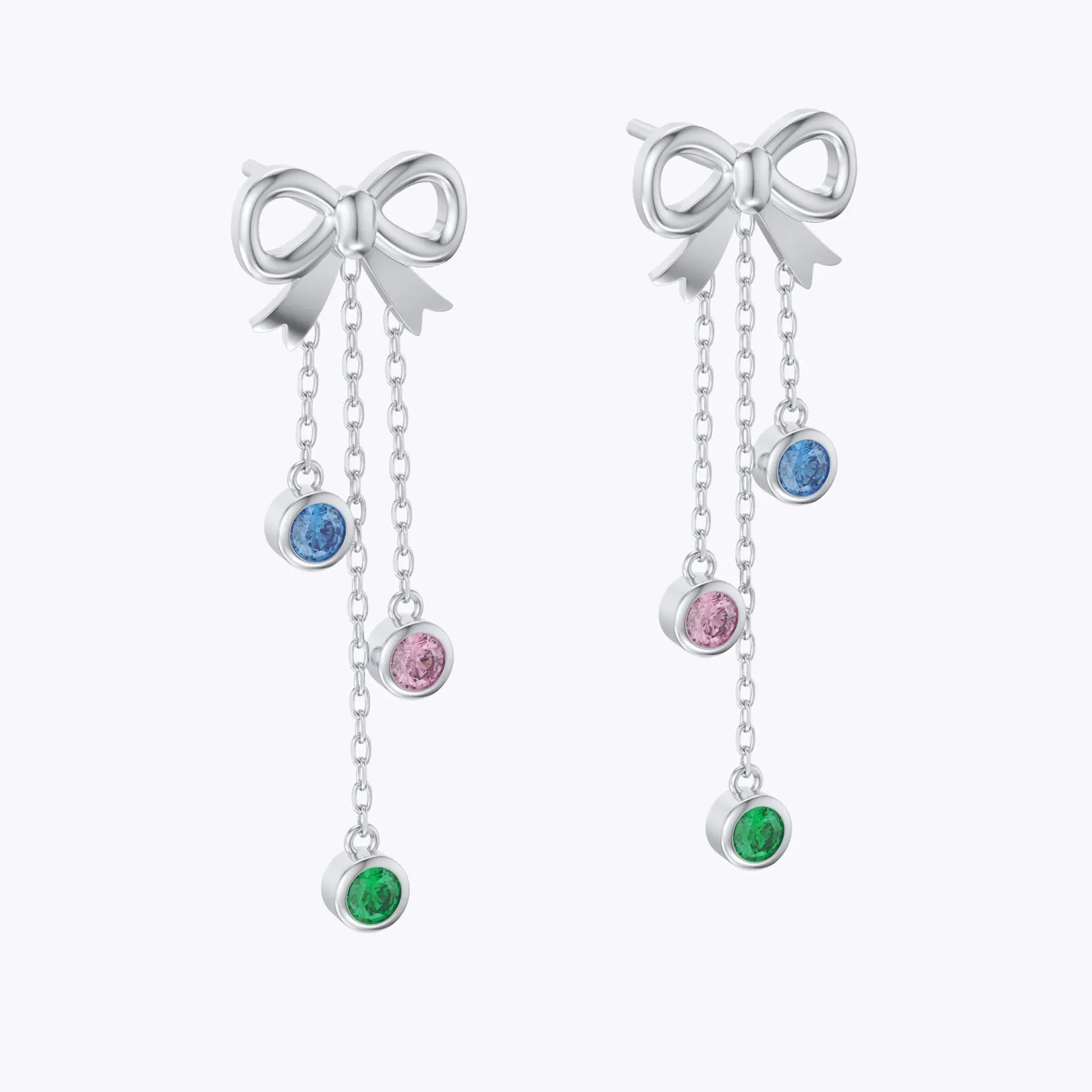Custom 1-3 Round Birthstone Bow Dangle Earrings